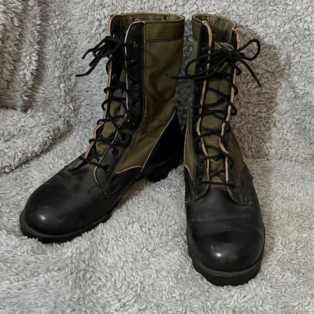 Ro-Search VTG Jungle Boot Mens‎ 6.5W Black Olive Green Leather Combat Military